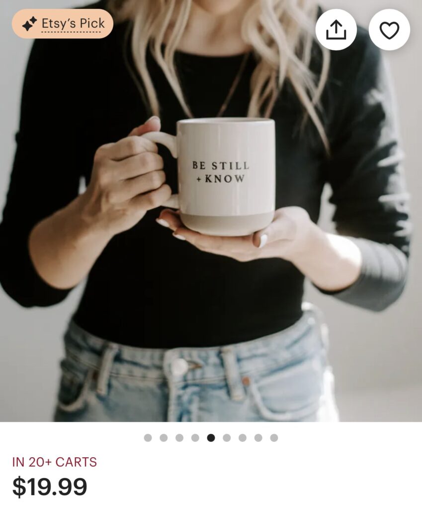 coffee mug with text "be still"