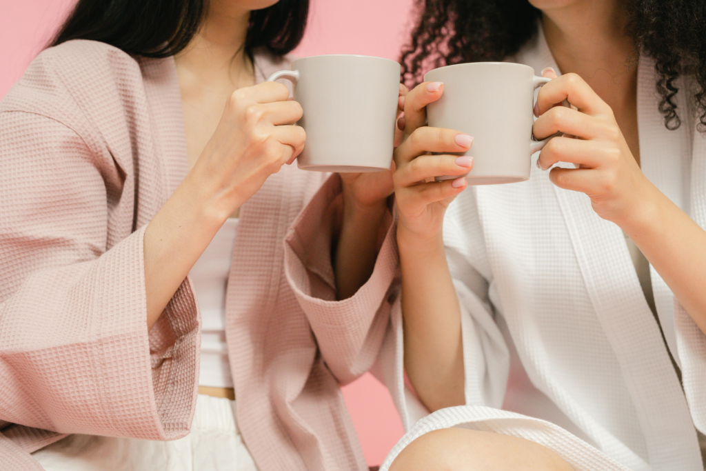 enjoying coffee with friends 